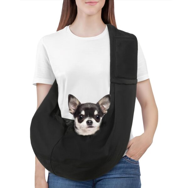 Small Dog Sling Carrier, Reversible Hands Free Dog Sling Carriers for Small Dogs and Cats, Puppy Slings Carrier with Safety Harness, Puppy Essentials, Black