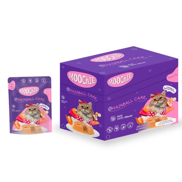 PETS EMPIRE Moochie Cat Pate with Prawn (85g X 6) Tasty Wet Cat Food, No Artificial Flavours Cats Food with Prawn & Taurines, Non-Vegetarian Cat Foods Pouch for Adult Cats