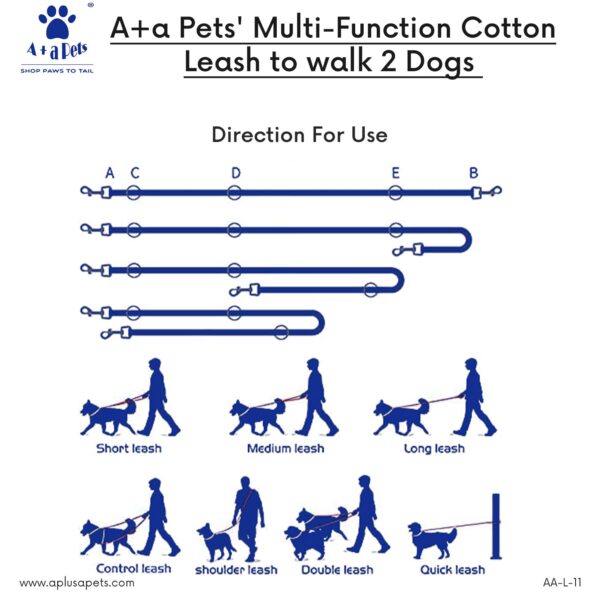 61jv0D0129L._SL1500_.jpg A+a Pets’ Multi-Function Cotton Leash to Walk 2 Dogs | Long, Short, Hands Free, Traffic, Running, Walking | Adjustable, Soft Comfortable (Pink & Purple)