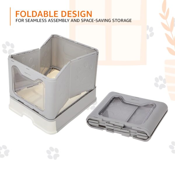 Amazon Basics Foldable Covered Cat Litter Box with Anti-Spill Tray | Easy Cleaning | Spacious Design | Top and Side Openings
