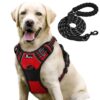 Premium Reflective Dog Vest Harness| Soft Breathable| Padded Handle| Adjustable Straps & Luxury Buckle| No-Choke with Free Leash (RED, Medium Dog 14-22 kg Harness with Leash)