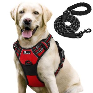 Premium Reflective Dog Vest Harness| Soft Breathable| Padded Handle| Adjustable Premium Reflective Dog Vest Harness| Soft Breathable| Padded Handle| Adjustable Straps & Luxury Buckle| No-Choke with Free Leash (RED, Medium Dog 14-22 kg Harness with Leash)