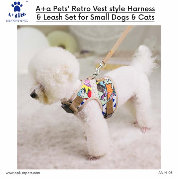 61khqO6oQZL._SL1500_.jpg A+a Pets' Retro Vest Harness & Leash Set | No Pull, No Escape, Breathable, Cute Combo for Puppies, Small Dogs, Cats (Comic, S)