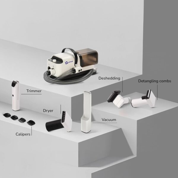 61m04Qn4o9L._SL1500_.jpg All-in-One Pet Grooming Kit & Vacuum Suction for Dogs & Cats, 650 W, 26000Pa Ultra Powerful with 5 Accessories, Clippers & Trimmer, 1.8L Bin, For Pets of all Breeds & Sizes, 12 M Warranty
