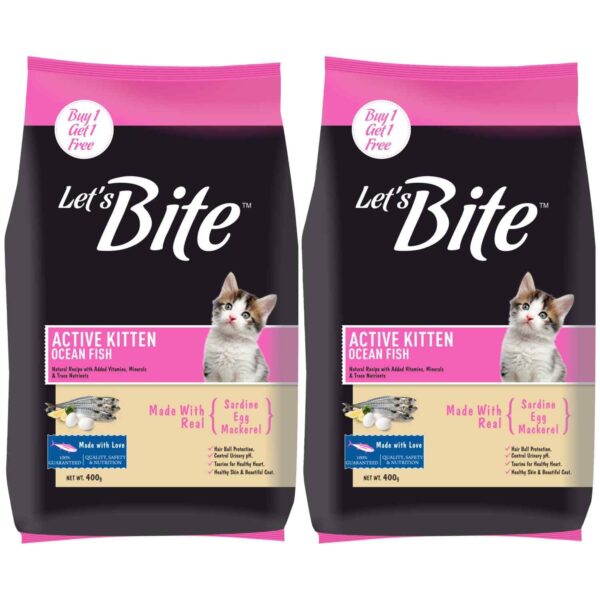 Let's Bite Active Kitten Dry Cat Food, 400 gm (Buy Let's Bite Active Kitten Dry Cat Food, 400 gm (Buy 1 Get 1 Free), Total 800 g Pack