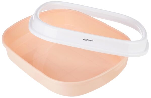 Amazon Basics Cat Litter Box Tray with Free Scooper | Semi Closed Design and Durable Quality | Suitable for All Adult Cats & Kittens, Pink