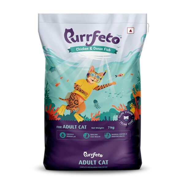 Adult Dry Cat Food | Chicken & Ocean Fish | Adult Dry Cat Food | Chicken & Ocean Fish | 7 kg | 40% Reduction in Urinary Track Diseases |Anti Hairball Formula |Healthy Skin & Coat |Improves Digestive Health