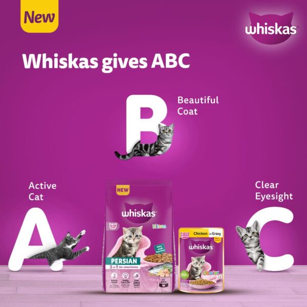 61mOJBUqWOL._SL1001_.jpg Whiskas Persian Kitten (2-12 Months) Dry Cat Food, 1.1kg, 100% Complete & Balanced Tailor Made Nutrition, Reduces Hairfall, for Healthy Coat & Skin