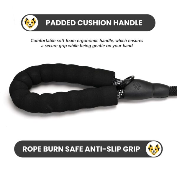 61md7AxYe3L._SL1500_.jpg Furco Dog Leash Dog Belt Heavy Duty Nylon | Anti Slip Padded Handle Long Dog Leash Highly Reflective Leash for Dogs Rope for Medium & Large Dogs 12 mm Thickness (Black, 6.5 Feet Long)