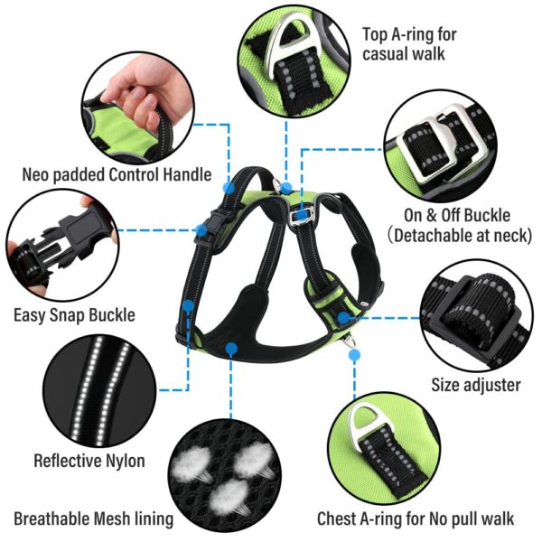 Dog Harness No Pull Harness 3M Reflective Dog Belt for Small Medium Large Dogs Easy Control Dog Chest Belt - No More Pulling or Choking (Small, Neon Green)