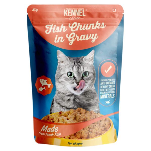 Kennel Kitchen Wet Cat Food for Adults and Kittens, Fish Chunks in Gravy, 12 Pouches (12 X 100g) & Tuna in Jelly, 12 x 80g Each Grain Free Wet Cat Food for Adults & Kittens