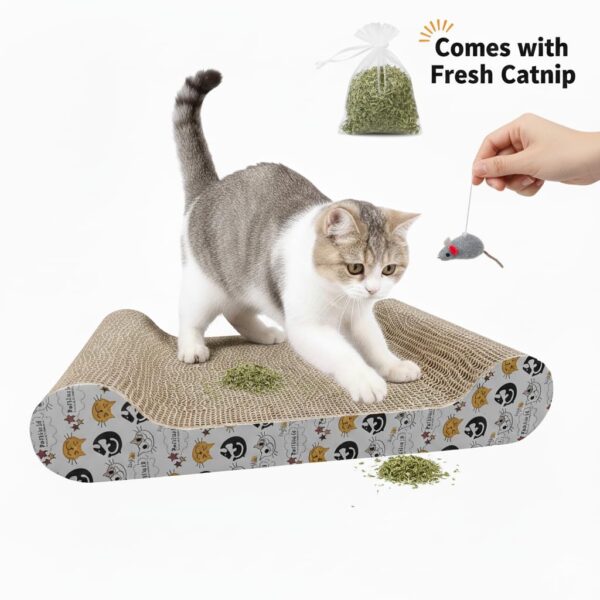 Durable Cat Scratching Board Reversible Corrugated Cardboard Scratcher Pad for Cats Protects Furniture Includes Catnip S Shape Twin Design Durable Eco-Friendly for Kittens & Cats Pack 1 (1.0)