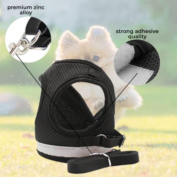 Kuber Industries Dog Chest Harness with Nylon Leash I No Pull, Soft Padded and Breathable Dog Vest I Adjustable, Reflective I Easy Control Dog Chest Belt I (XS, Black)