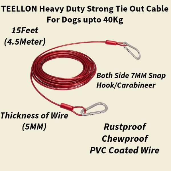 61o9LcoJdL._SL1080_.jpg 15-Feet (5mm) Heavy-Duty Tie-Out Cable/Leash for Dogs, Long Leash with snap Hooks 7mm for Outside, Yard Medium to Large Dogs Up to 40 KG, Chew Proof, Anti-Rust Durable Leads for Camping (Red)