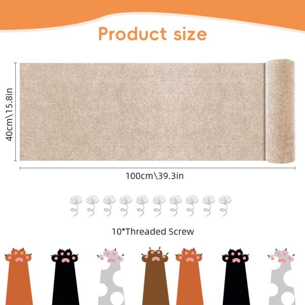 Qpets® Cat Scratch Pad, Scratching Pad for Cats, Wall Cat Scratcher Mat, Cuttable Adhesive Pet Scratching Mat for Wall, Cabinet, Couch, Floor (40x100cm)