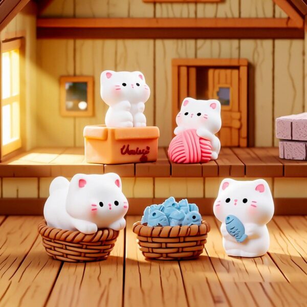 9 Pcs Miniature Decorative Items, Cute Fish Dried Cat Figurines for Home Decor, Garden Ornaments, Dollhouse Accessories, Gift Giving, White