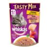 61oncj1QfgL._SL1000_.jpg Whiskas Tasty Mix, Adult (1+ Years) Wet Cat Food with Real Fish, Chicken with Tuna and Carrot in Gravy Flavour, 12 x 70 g Pouches