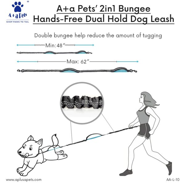 61pTpLi-TiL._SL1500_.jpg A+a Pets’ 2in1 Bungee Hands-Free Dual Hold Dog Leash | Waist Body Elastic Leash for Running | Adjustable Lightweight Nylon Waterproof Multi-Function Belt Lead (Green)