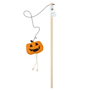 Foodie Puppies Cat Teaser Playing Wooden Stick Halloween Plush Toy (Pumpkin, 41cm) for Cats and Kittens | Interactive Bell Hanging Wood Wand | Fun Teasing, Catching, Chasing and Bonding Play