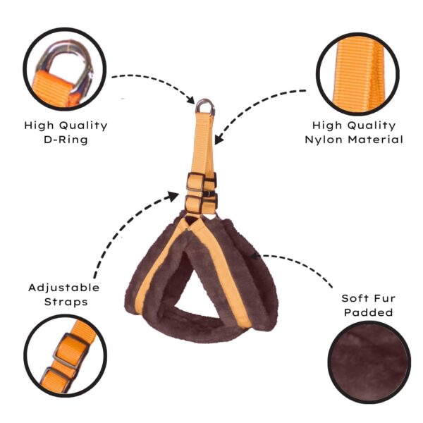 Dog Fur Harness, Collar & Leash Combo Set, Adjustable Size | for 36-45 Kilogram Dogs (XL, Orange-Brown)
