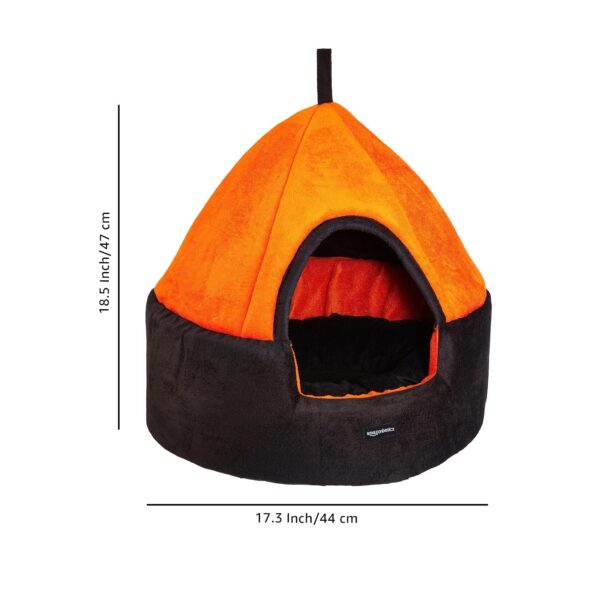 Amazon Basics Soft Velvet Fabric Dual Color Pet Hut Bed with Center Pillow | Small | Black and Orange | For Cats and Small Dogs | Easy to Clean | Unique Design | Diameter 18 Inch, Height 18 Inch