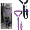 2 PCS Dog Seat Belt, Adjustable Car Safety Leash for 2 PCS Dog Seat Belt, Adjustable Car Safety Leash for Pets, Convertible Vehicle Restraint with Secure Lock, Dual Use Harness for Medium to Large Dogs, Travel Accessories (Black & Purple)