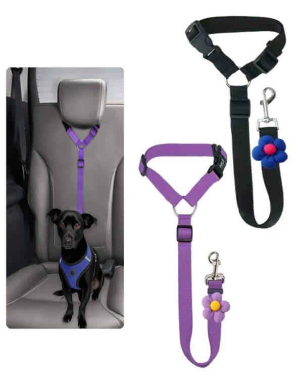 2 PCS Dog Seat Belt, Adjustable Car Safety Leash for 2 PCS Dog Seat Belt, Adjustable Car Safety Leash for Pets, Convertible Vehicle Restraint with Secure Lock, Dual Use Harness for Medium to Large Dogs, Travel Accessories (Black & Purple)