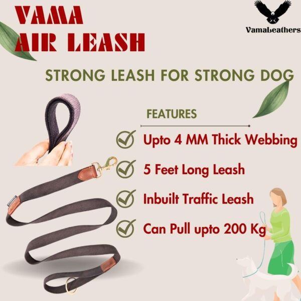 61rk3o-1pFL._SL1080_.jpg Vama AIR Leash Sustainable & EcoFriendly 100% Natural Cotton Solid Brass Hook Super Durable Anti Slip Leash for Large Dogs 5 Feet Long X 1.25 Inch Wide Hand Made Cocoa Brown