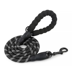 HANK Dog Leash | 3M Reflective Dog Rope | Soft HANK Dog Leash | 3M Reflective Dog Rope | Soft Comfortable Handle | Heavy Duty Belt Hook | (Suitable Up to 10KG - Small Breed) - 5 Feet Long (S - Black)