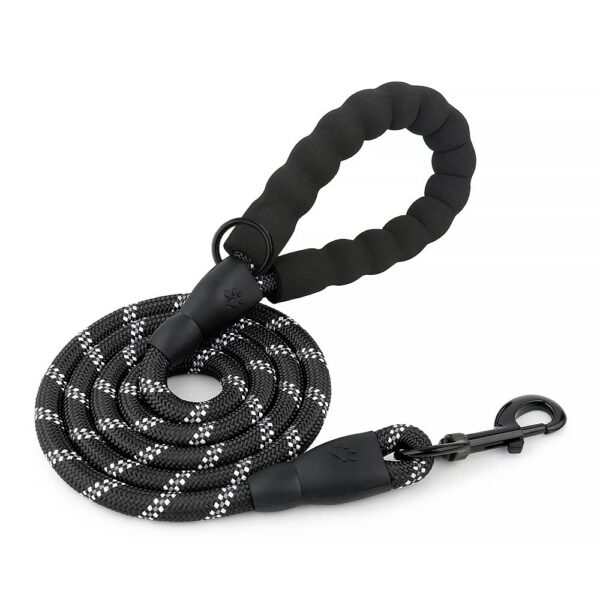 HANK Dog Leash | 3M Reflective Dog Rope | Soft Comfortable Handle | Heavy Duty Belt Hook | (Suitable Up to 10KG - Small Breed) - 5 Feet Long (S - Black)
