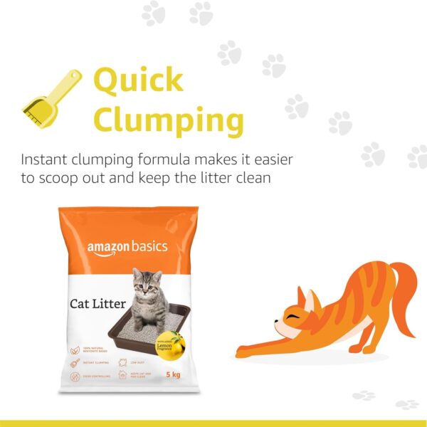 Amazon Basics Scoopable Smart White Bentonite Cat Litter | Lemon Fragrance | Scented Cat Litter | 5Kg - Pack of 1