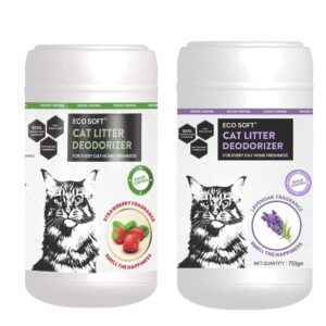 EcoSoft Cat Litter Deodorizer - Strawberry and Lavender fragrance 1500 gm, Odour Control,|Pet Urine Smell Remover| 100% Effective, Fresh Scent