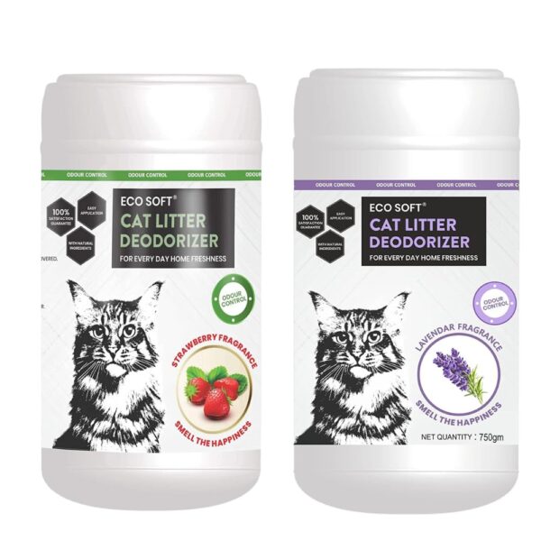 EcoSoft Cat Litter Deodorizer - Strawberry and Lavender fragrance 1500 gm, Odour Control,|Pet Urine Smell Remover| 100% Effective, Fresh Scent
