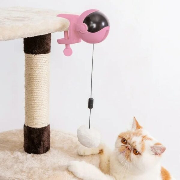 emily pets Interactive Cat Toy with Removable Fluffy Ball – Automatic Teasing Ball with Clamp for Table/Cat Tree, Indoor Cat Entertainment Toy for Kittens & Cats, Easy Install (Pink)
