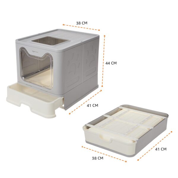 Amazon Basics Foldable Covered Cat Litter Box with Anti-Spill Tray | Easy Cleaning | Spacious Design | Top and Side Openings