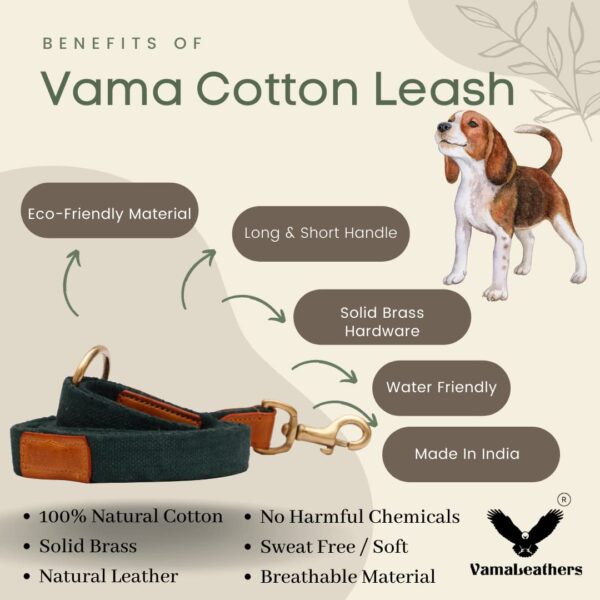 61si2hHko3L._SL1080_.jpg Vama Leathers I Heavy Duty Strong Leash I Anti Slip Leash I 100% Cotton I Soft & Comfortable to Hold I 2 Handle Leash I for Giant, Ex Large & Large Dogs I Army Green