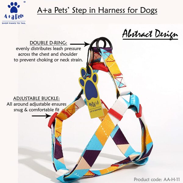 A+a Pets' Step in Harness for Dogs Cats Puppies in Soft Nylon Waterproof Material (Abstract Design, Large, Yellow/Blue)
