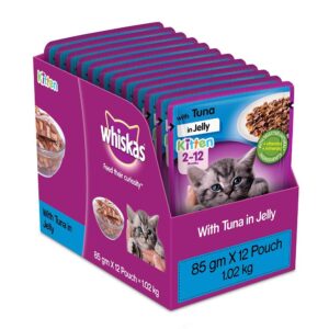 whiskas Kitten Wet Cat Food (2-12 Months), Tuna In Jelly Flavour, 12 Pouches (12 X 85G), 1 Count