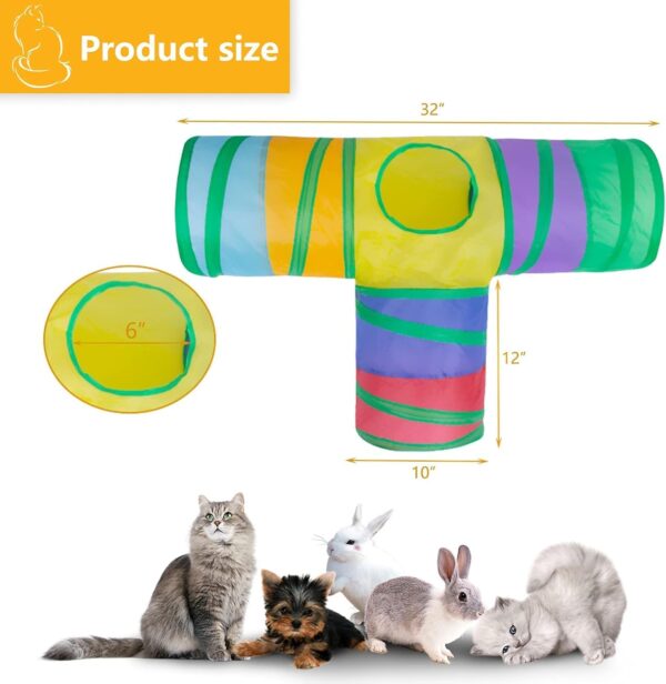 Foodie Puppies 3 Way Rainbow Cat Tunnel Toy - Foldable Interactive Pet Play Tunnel with Hanging Ball for Cats, Kittens, Rabbits, and Guinea Pigs | Indoor/Outdoor Puzzle Exercising Hiding Training Toy