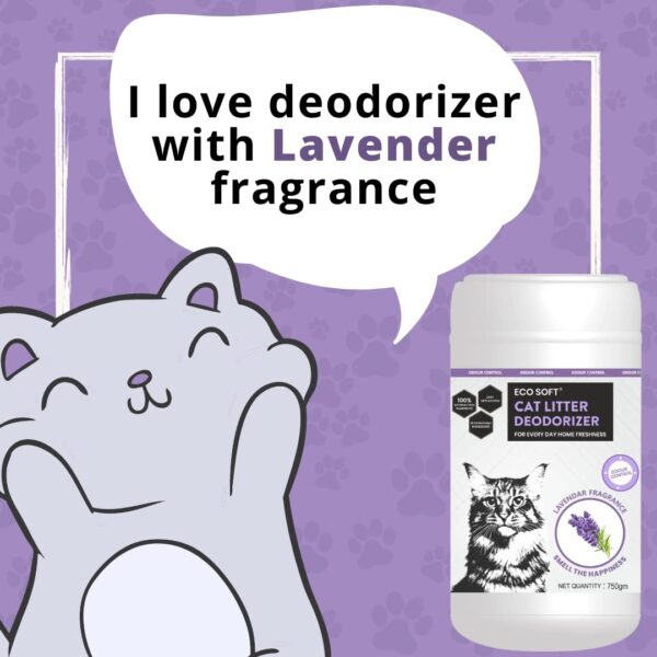 Eco Soft Cat Litter Deodorizer 750gms | Lavender Fragrance | Odour Eliminating Powder | Suitable for All Types of Litter | Longer Lasting Odour Control | Strong Cat Urine Smell Remover