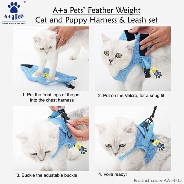 A+a Pets' Feather Weight Cat and Dog Harness & Leash Set – Escape Proof, Adjustable, No Pull, Soft Padded Vest for Persian Cats, Kittens, Small Dogs (Green, L)