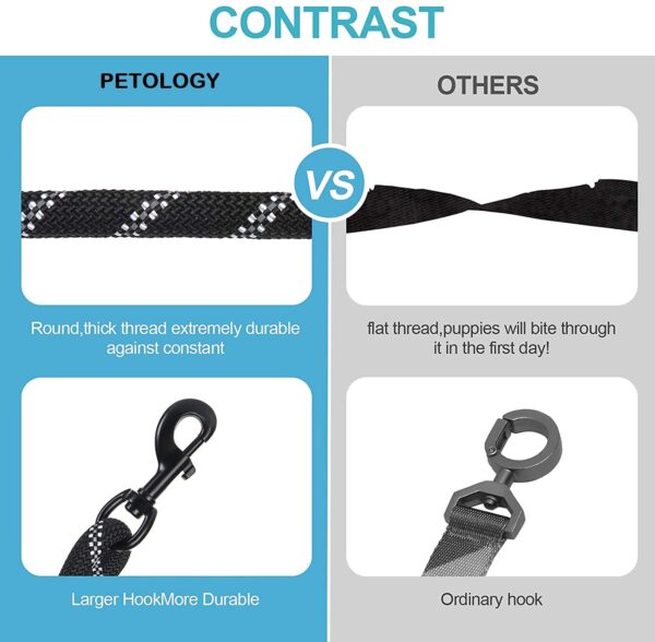 Petology Dog Leash 5FT Long, ½ Inch Thick Reflective Heavy Duty Rope with Anti-Slip Padded Handle for Small & Medium Dogs Black