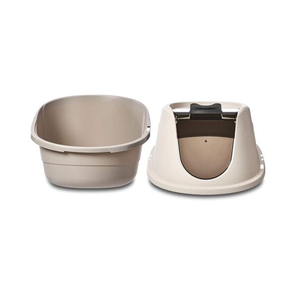 amazon basics No-Mess Enclosed Hooded Cat Litter Box, Standard, Multicolor, 21L inch x 16W inch x 15H inch (53Lx41Bx38H Cm)