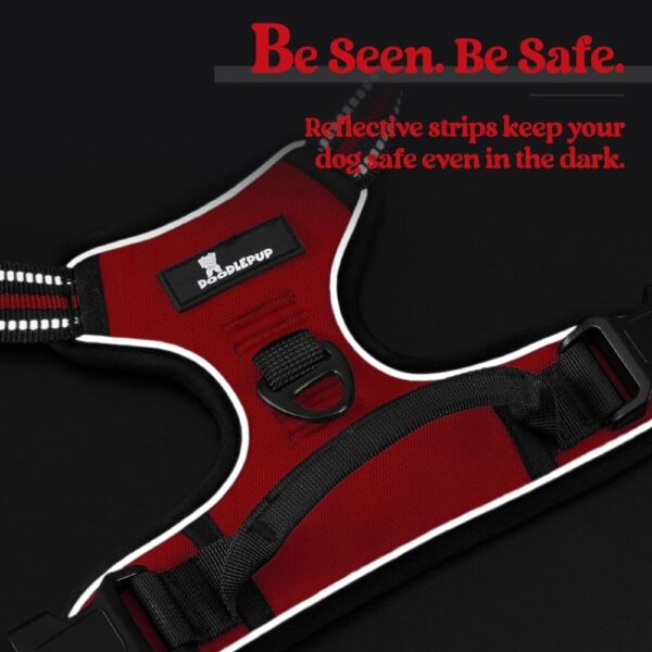 Premium Reflective Dog Vest Harness| Soft Breathable| Padded Handle| Adjustable Straps & Luxury Buckle| No-Choke with Free Leash (RED, Medium Dog 14-22 kg Harness with Leash)