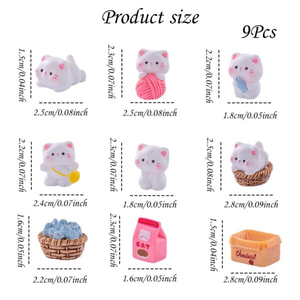 9 Pcs Miniature Decorative Items, Cute Fish Dried Cat Figurines for Home Decor, Garden Ornaments, Dollhouse Accessories, Gift Giving, White