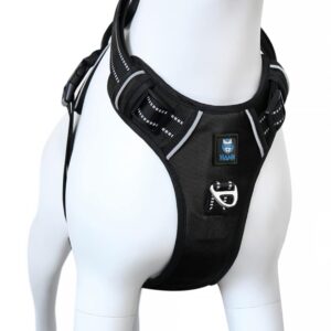 HANK Dog Harness | 3M Reflective Strap | Dog Body Vest for Medium Dogs | Soft Comfortable Padded | Anti Pull Harness for Walking, Training (Black - M (14-22Kg)