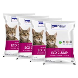 PetCrux Eco Clump Cat Litter 20Kg, 100% Natural Bentonite Odour Lock Lavender Scented Clay, Dust Free, 4 Packs of 5 Kgs (Combo)
