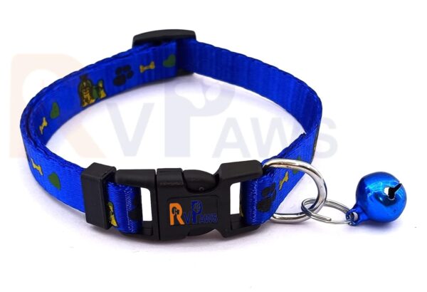 RvPaws 15 MM Paw/Bone Printed Soft Nylon Collar Belt and Leash Set for Small Breed Dog and Puppies - Blue