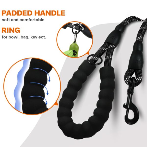 Taglory Rope Dog Leash 4 FT with Comfortable Padded Handle, Highly Reflective Threads Dog Leash for Medium Dogs, 3/8 inch, Black