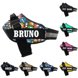 KIKA Pets Personalized Dog Harness Belt | Dog Harness with KIKA Pets Personalized Dog Harness Belt | Dog Harness with Name | Customized Dog Vest Harness, Harness for Dogs Large Size (for 21-35 kgs) Groovy Emoji, Multi-colored